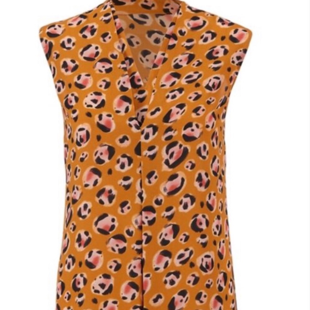CAbi Prowl Top M Sunset Leopard V neck Blouse 3792